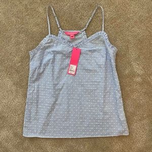NWT Lilly Pulitzer Ruffled Dusk Top in Blue Peri Tint Yarn Dye Stripe - Size XS